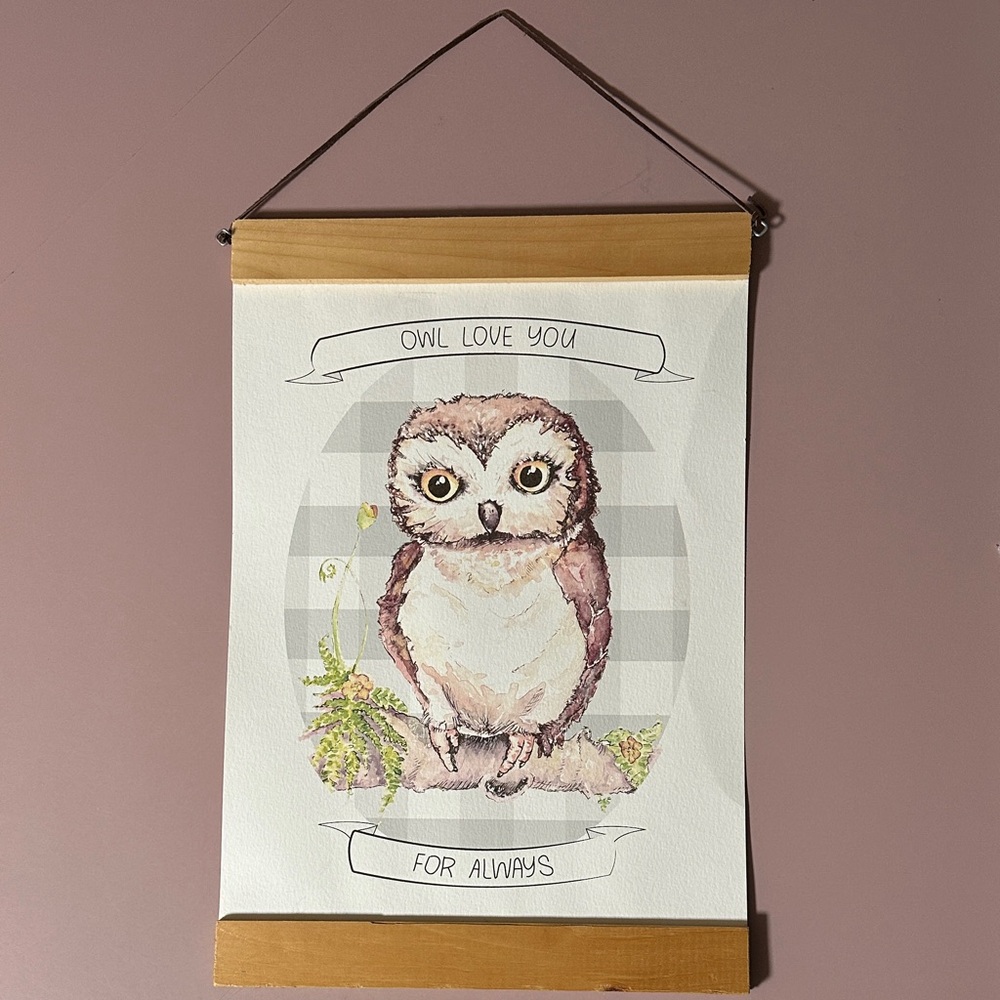 Adorable Owl Wall Hanging for Nursery with Wooden Accents
